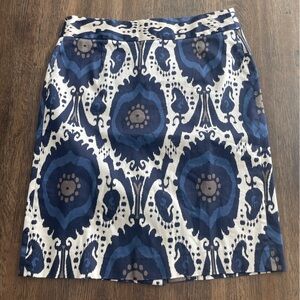 JCrew Navy Ikat Pencil Skirt Classic Preppy Workwear - size 4